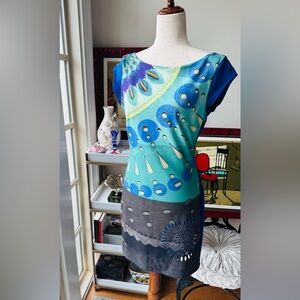 Desigual Teal and Blue Artistic Mini Dress